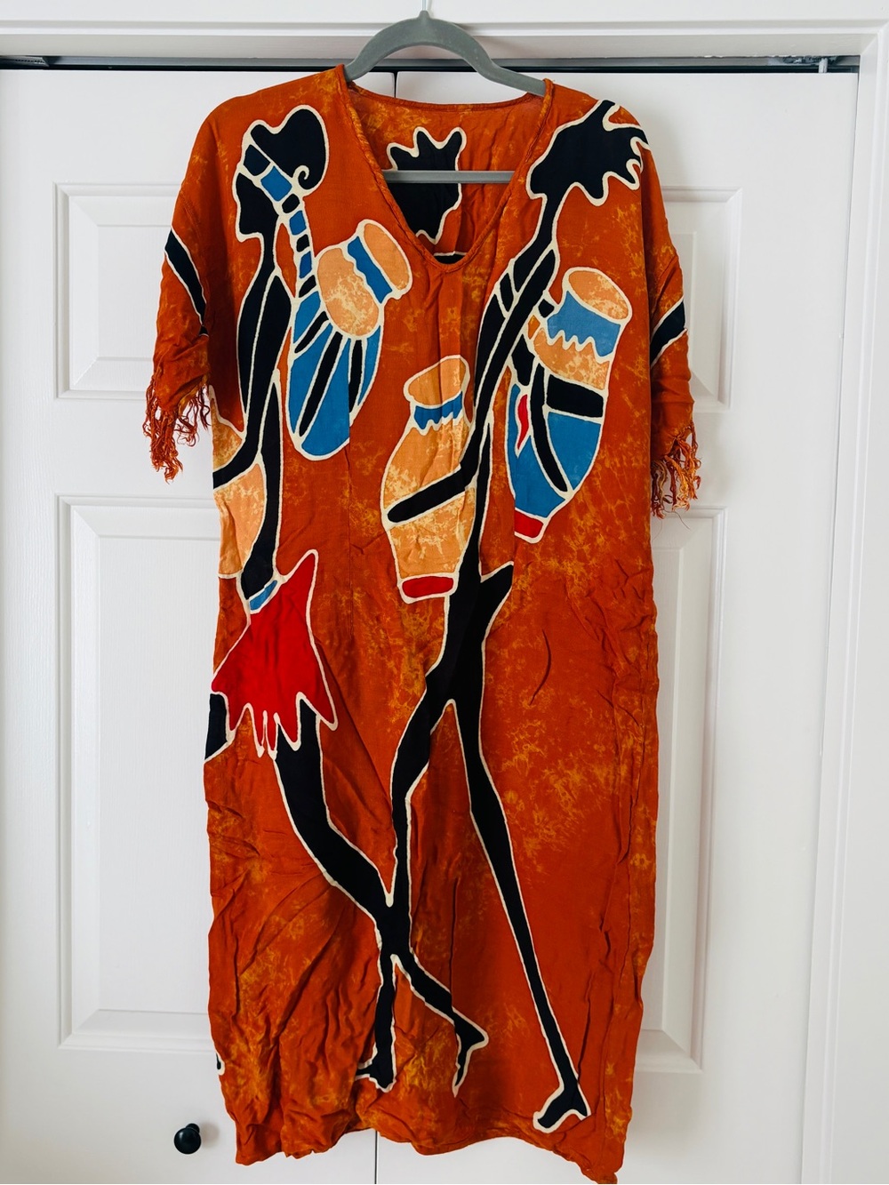 Brown Abstract Print Kaftan Dress - Boho Shift